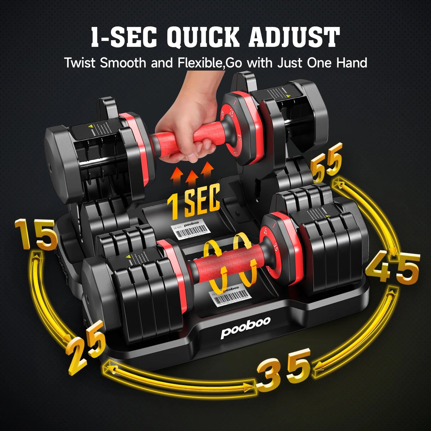 Pooboo 55LB Adjustable Dumbbells 15Lb to 55Lb Adjustable Dumbbells for Home Gym Exercise Equipment