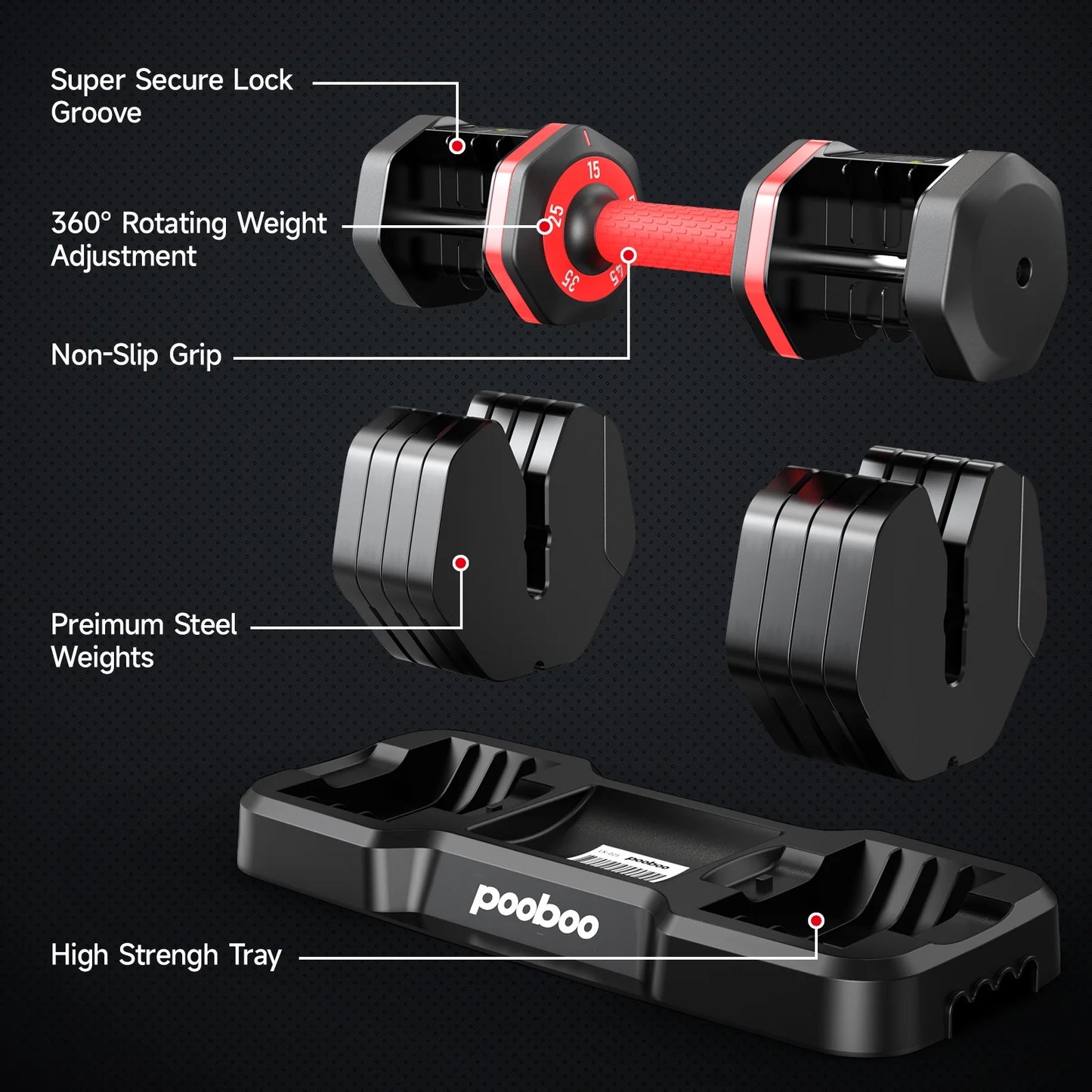 Pooboo 55LB Adjustable Dumbbells 15Lb to 55Lb Adjustable Dumbbells for Home Gym Exercise Equipment