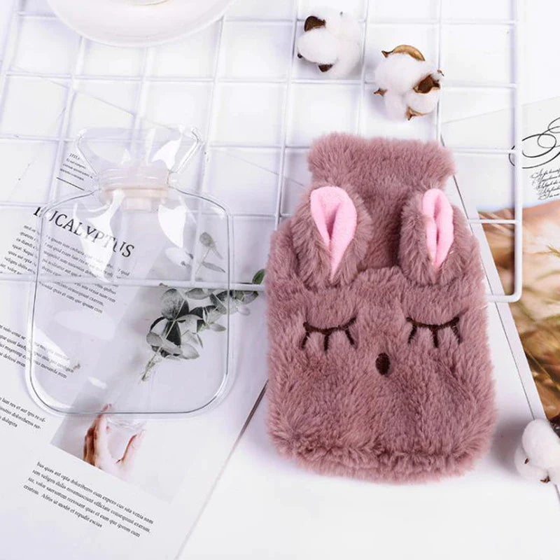 Reusable Winter Hot Water Bag Hand Warmer PVC Stress Pain Relief Therapy Portable Cute Water Bottle with Lint Soft Cozy Cover
