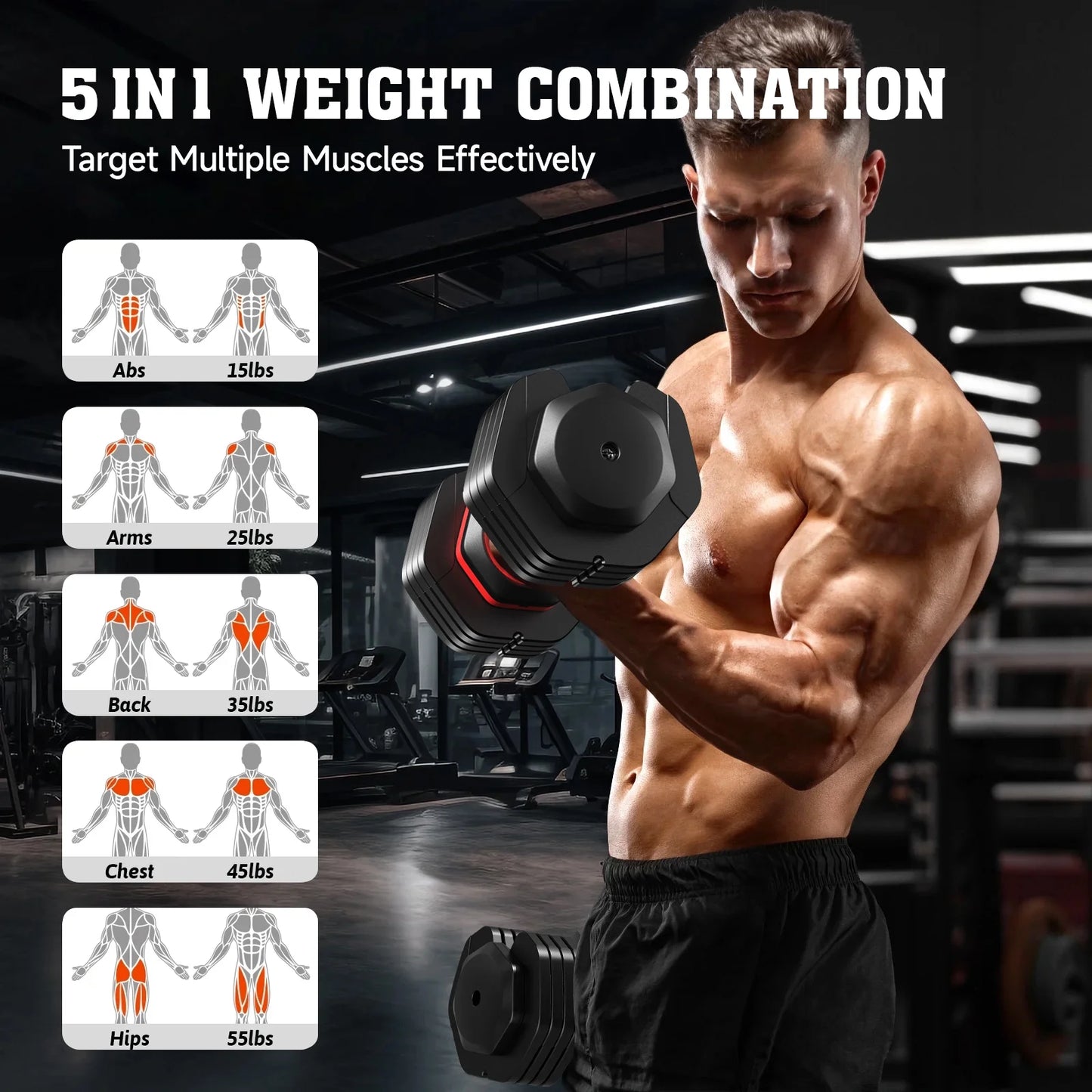 Pooboo 55LB Adjustable Dumbbells 15Lb to 55Lb Adjustable Dumbbells for Home Gym Exercise Equipment