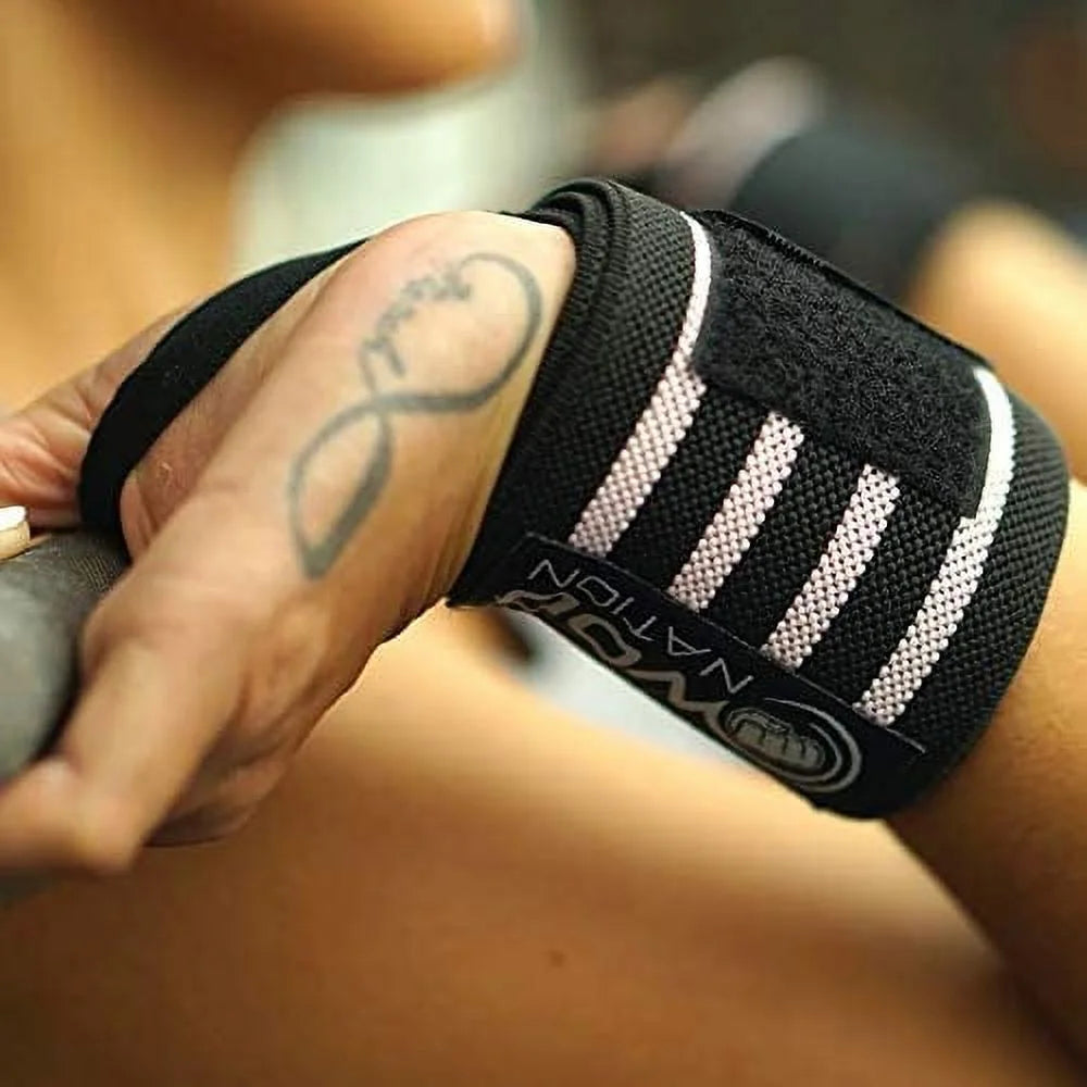 12" Weightlifting Wrist Wraps for Men & Women, Set of 2, Black & Pink, Wrist Strap Support for Strength Training, Bodybuilding, Weight Training