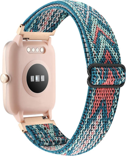 Adjustable Elastic Watch Band Compatible with Veryfitpro ID205L ID205S ID205 ID205U Smart Watch Bands, 19Mm Stretchy Nylon Loop Strap Soft Wrist Bands Bracelet Sport Replacement for Women Men