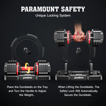 Pooboo 55LB Adjustable Dumbbells 15Lb to 55Lb Adjustable Dumbbells for Home Gym Exercise Equipment