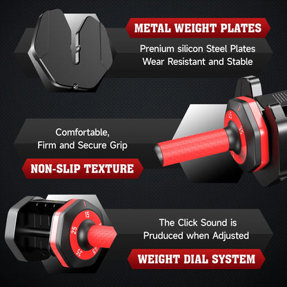 Pooboo 55LB Adjustable Dumbbells 15Lb to 55Lb Adjustable Dumbbells for Home Gym Exercise Equipment