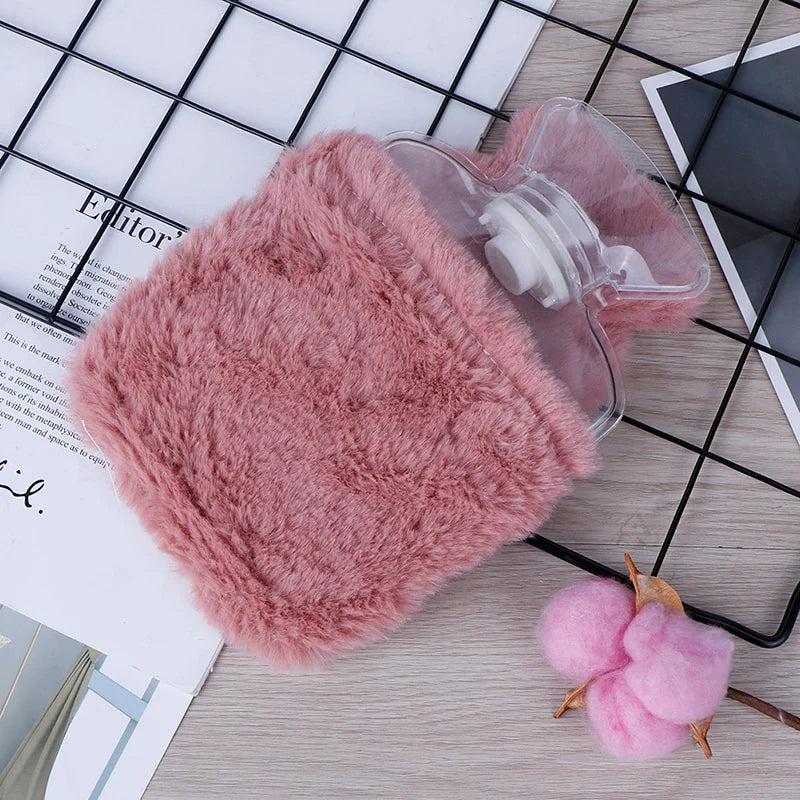 Reusable Winter Hot Water Bag Hand Warmer PVC Stress Pain Relief Therapy Portable Cute Water Bottle with Lint Soft Cozy Cover