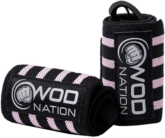 12" Weightlifting Wrist Wraps for Men & Women, Set of 2, Black & Pink, Wrist Strap Support for Strength Training, Bodybuilding, Weight Training