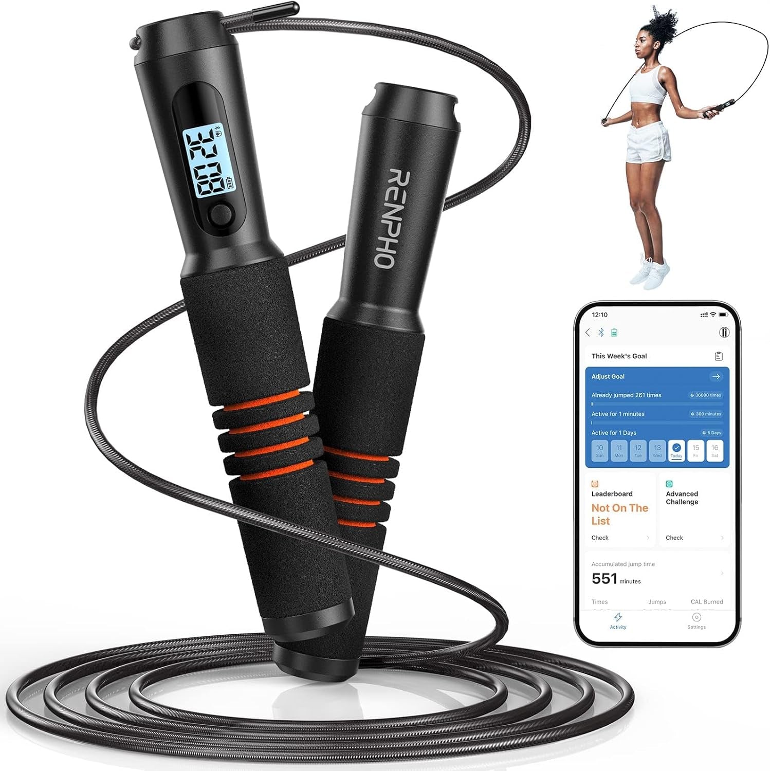 Smart Jump Rope, Fitness Skipping Rope with APP Data Analysis, Workout Jump Ropes for Home Gym, Crossfit, Jumping Rope Counter for Exercise for Men, Women