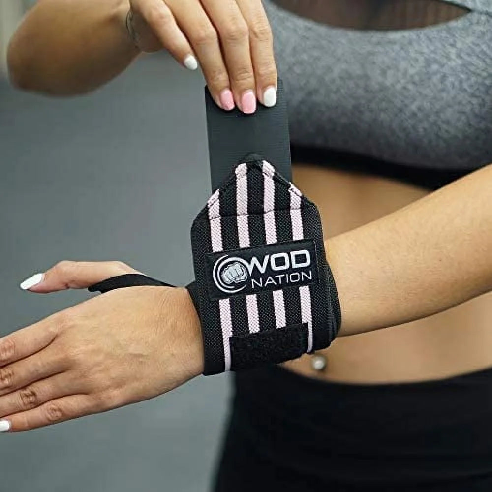 12" Weightlifting Wrist Wraps for Men & Women, Set of 2, Black & Pink, Wrist Strap Support for Strength Training, Bodybuilding, Weight Training