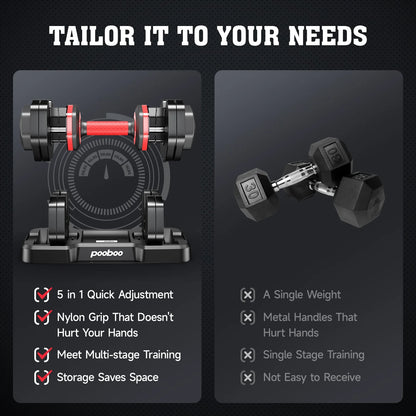 Pooboo 55LB Adjustable Dumbbells 15Lb to 55Lb Adjustable Dumbbells for Home Gym Exercise Equipment