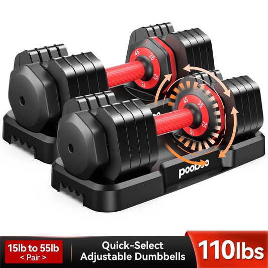 Pooboo 55LB Adjustable Dumbbells 15Lb to 55Lb Adjustable Dumbbells for Home Gym Exercise Equipment