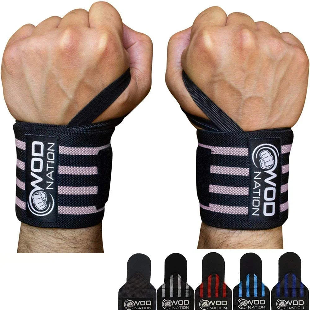 12" Weightlifting Wrist Wraps for Men & Women, Set of 2, Black & Pink, Wrist Strap Support for Strength Training, Bodybuilding, Weight Training