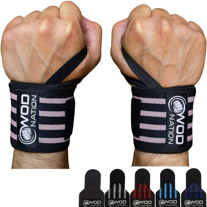 12" Weightlifting Wrist Wraps for Men & Women, Set of 2, Black & Pink, Wrist Strap Support for Strength Training, Bodybuilding, Weight Training