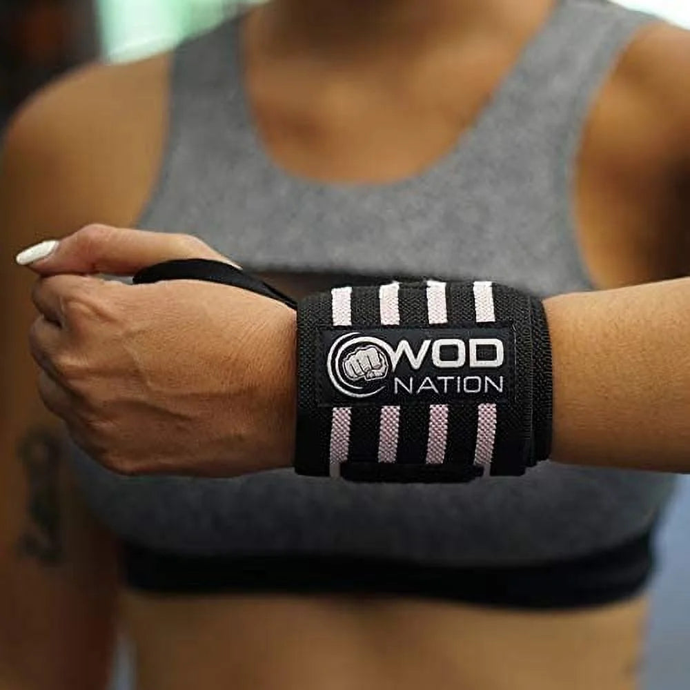 12" Weightlifting Wrist Wraps for Men & Women, Set of 2, Black & Pink, Wrist Strap Support for Strength Training, Bodybuilding, Weight Training